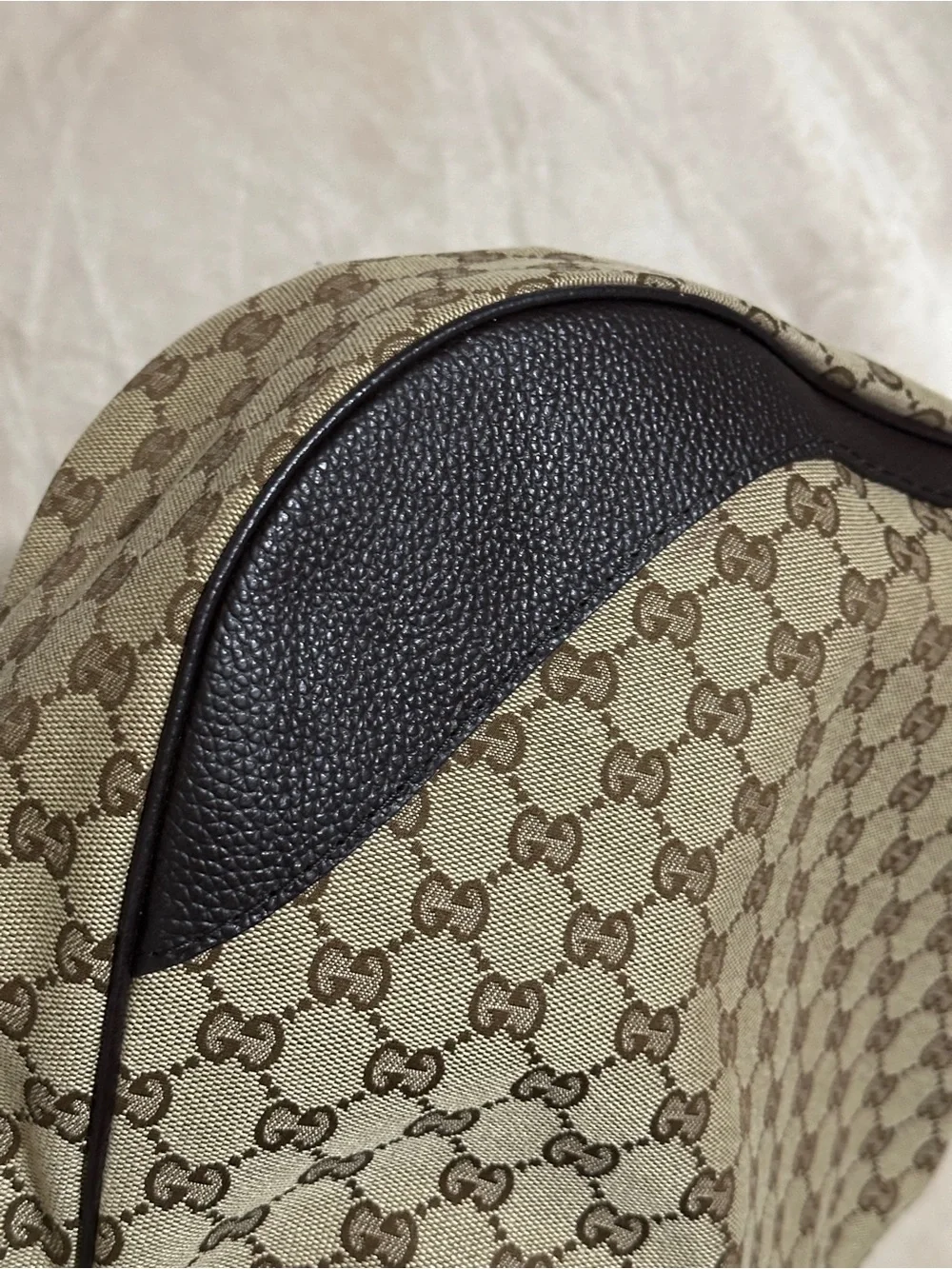 Gucci Vintage GG Canvas Charlotte Crossbody Bag – Brown Leather Trim (203503)